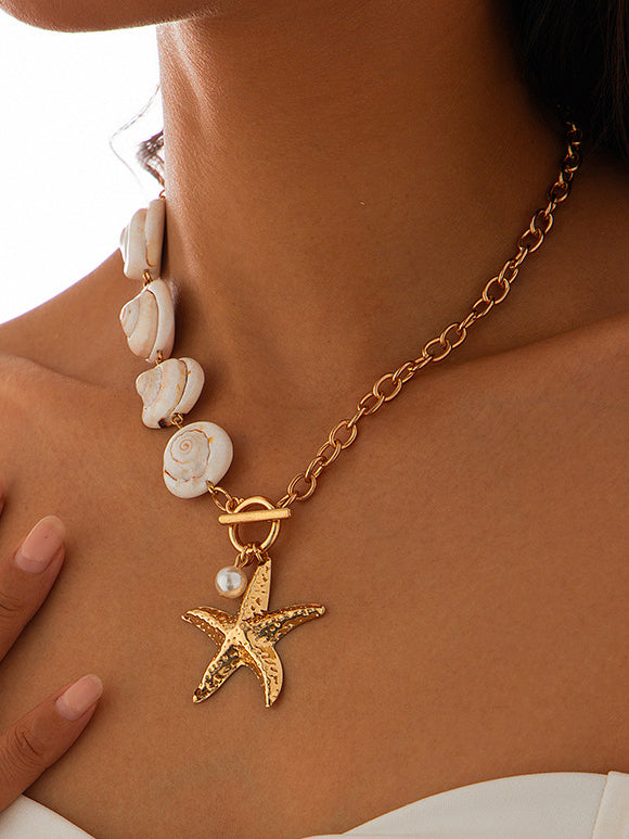 Olivia | Elegant Gold Plated Shell Starfish Necklace 1